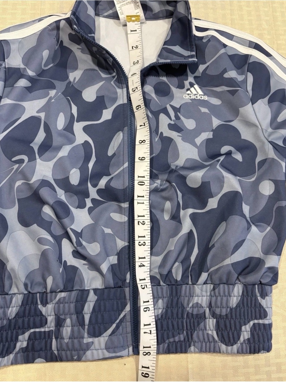 Adidas Girls Cropped Track Jacket Size Large (14) Blue Camo Trefoil Striped - Picture 6 of 7